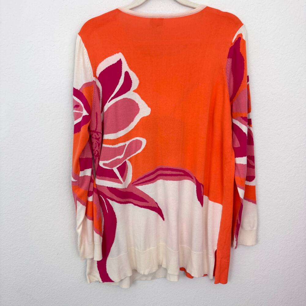 Chico's Womens Tunic Sweater Size L Knit Floral Artsy Bold Cotton Blend Orange - Picture 3 of 6